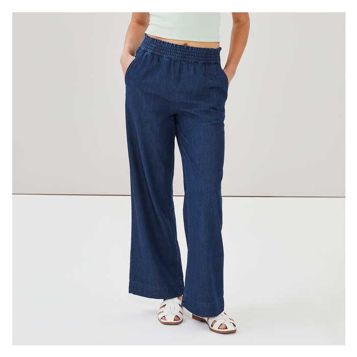 Women's Dark Wash Wide Leg Chambray Pant - Dark Wash